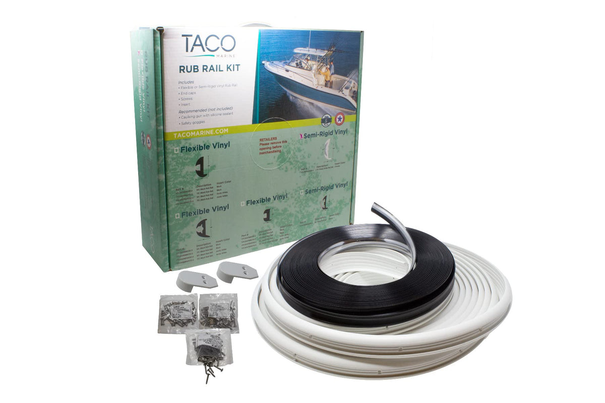 TACO Marine Flexible Vinyl Rub Rail Kit V11-9811WCM70-2, 70 Feet, 1-5/8 x 3/4 Inch, Frosty White with Chrome Insert