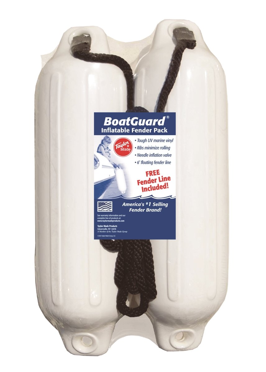 Taylor Made 310162P Cylindrical Fender Kit, 6 x 22 Inch, White with Black Rope, Pair