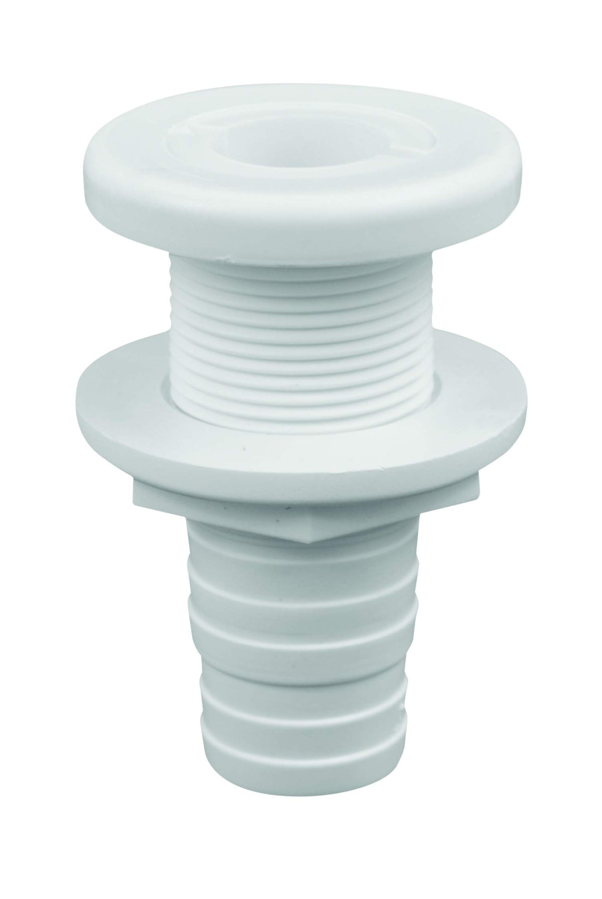 Attwood 3874-3 Polypropylene Thru-Hull Connector Fitting, White, Fits 1-1/8 to 1-1/4 Inch ID Hose