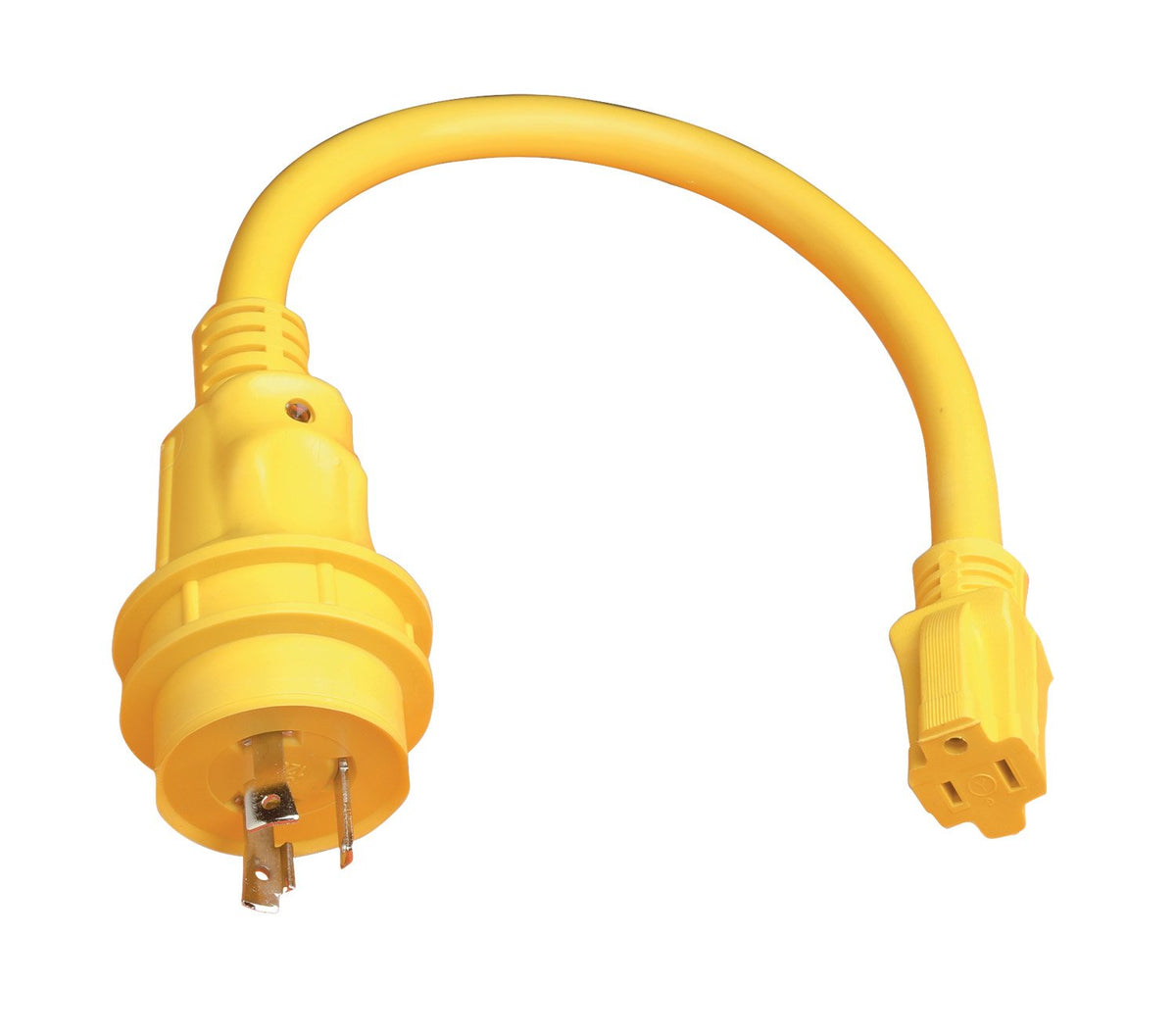 Marinco 105SPP Shore Power Pigtail Adapter, 30-Amp 125-Volt Locking Male to 15-Amp 125-Volt Straight Blade Female, Yellow with LED Indicator