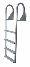 JIF Marine DJW4-W Hinged Flip-Up Dock Ladder, 4-Step Aluminum, 750 lb Capacity