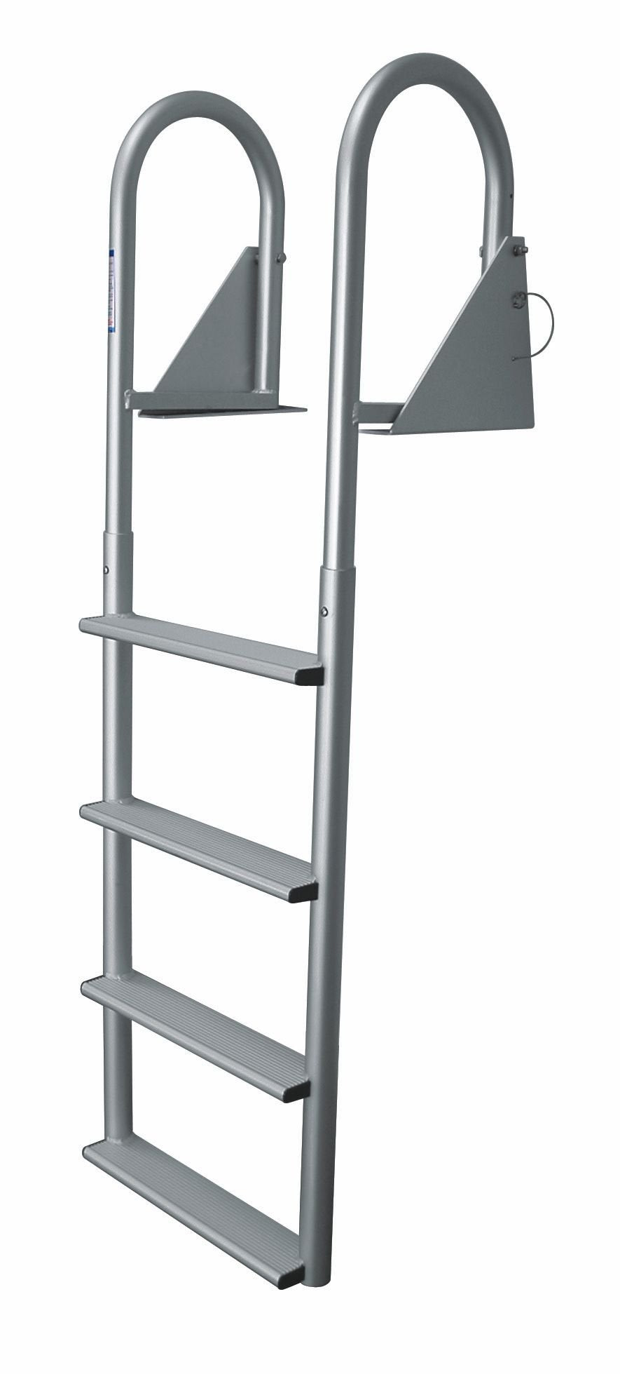 JIF Marine DJW4-W Hinged Flip-Up Dock Ladder, 4-Step Aluminum, 750 lb Capacity