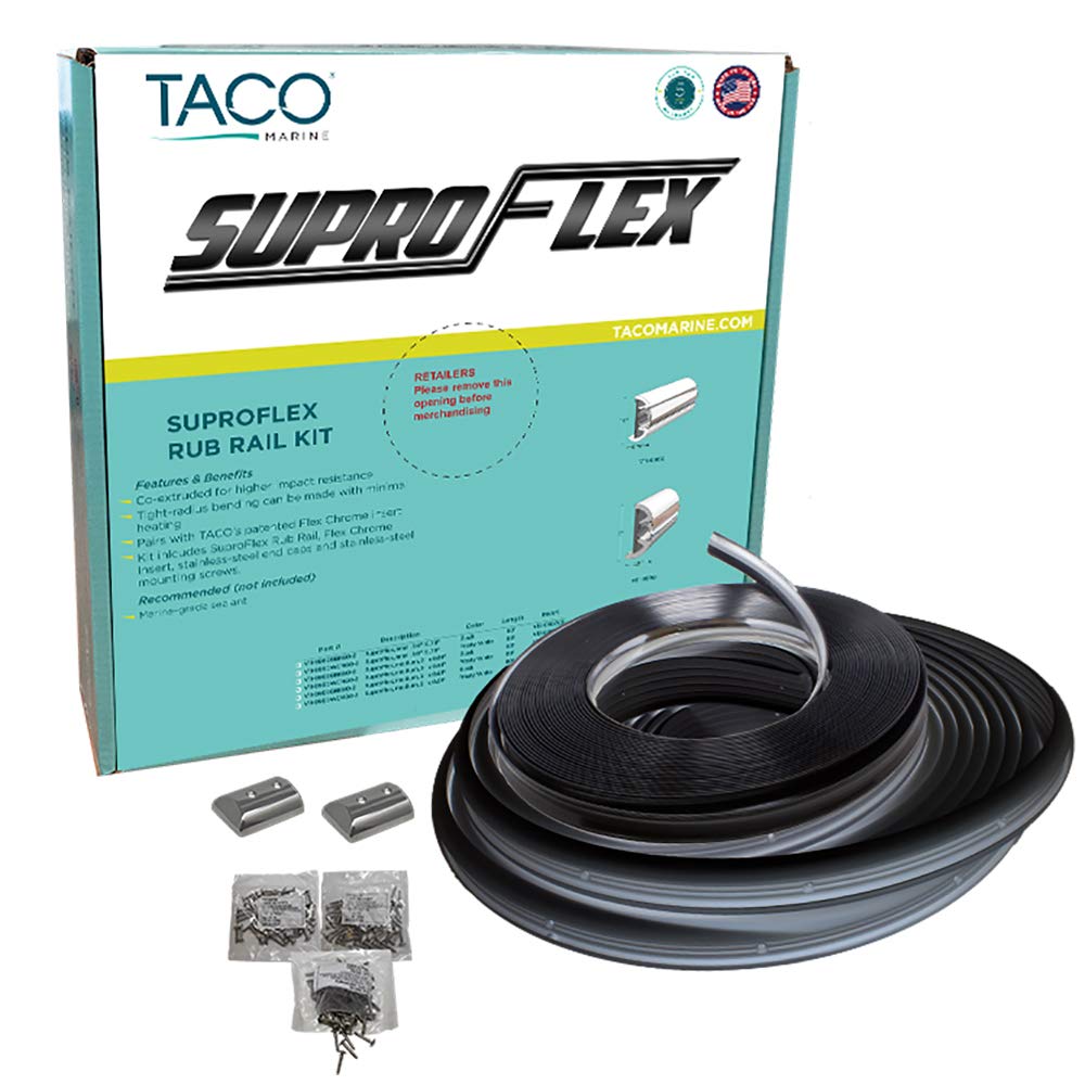 TACO Marine SuproFlex Rub Rail Kit - Black, Available in 1-19/32" x 25/32" to 2" x 29/32" Profiles, 60' and 80' Lengths