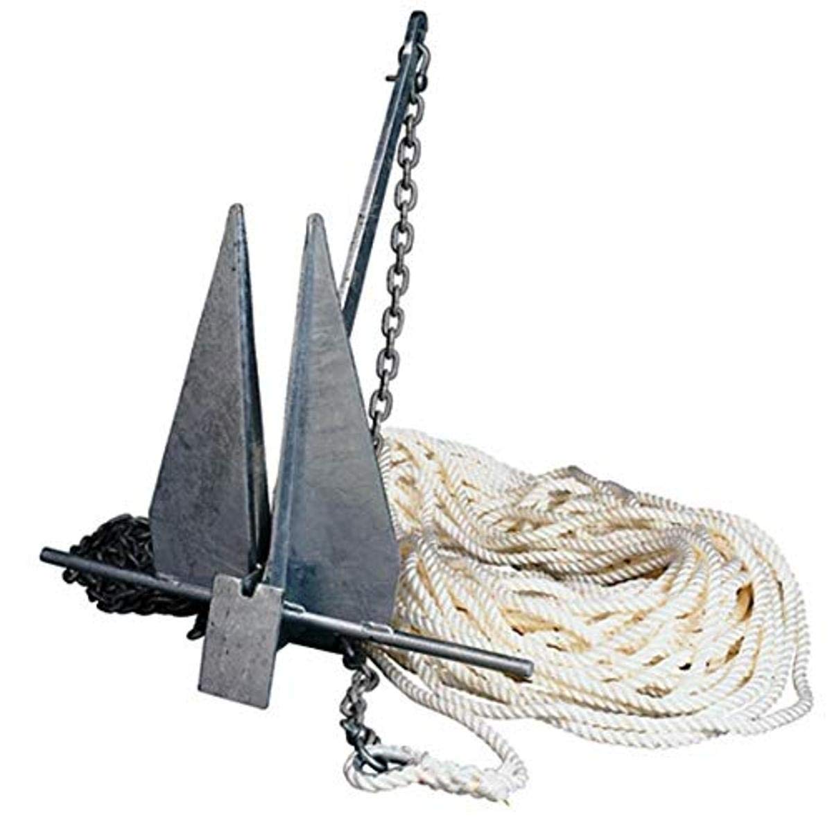 Lewmar 8 lb. Galvanized Fluke Anchor Kit 69600906, Boats up to 18 Feet, 100 ft 3-Strand Rode with 5 ft Chain