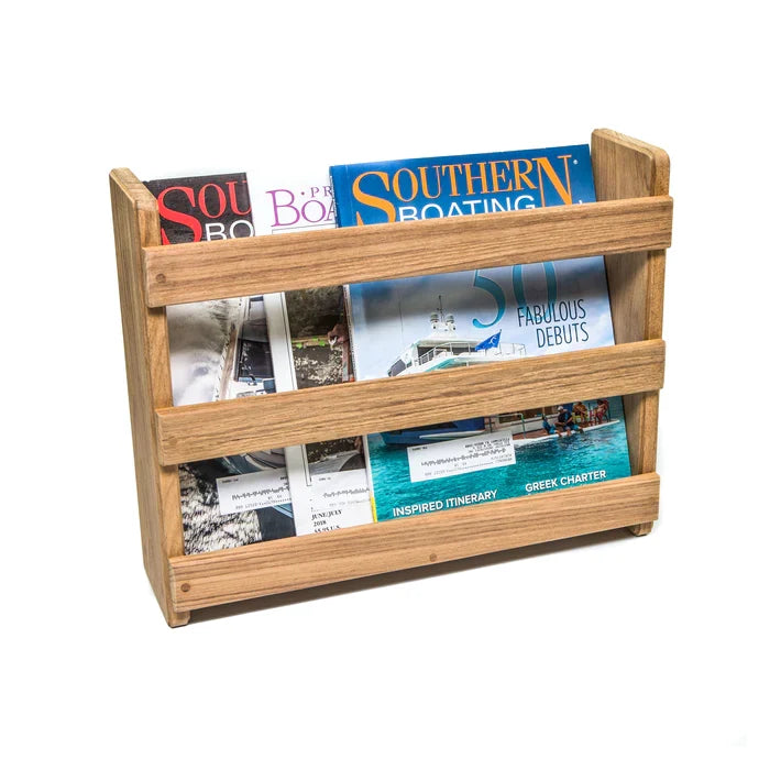 Whitecap Industries 14-3/4 Inch Premium Grade Teak Magazine Rack, Bulkhead Mount