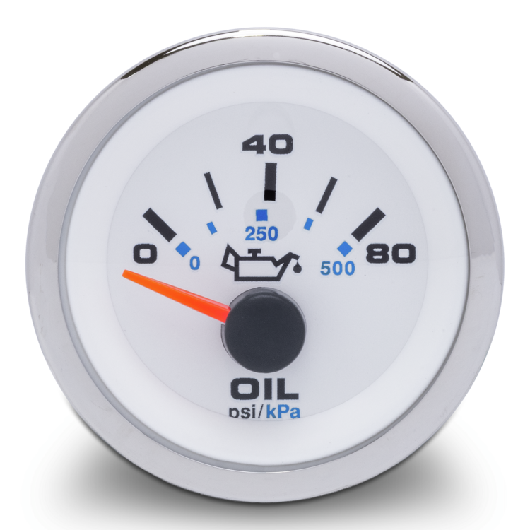 Sierra 62542P White Premier Pro Electric Oil Pressure Gauge, 2 Inch, 0-80 PSI