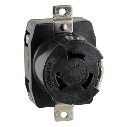 Marinco 6369CR 50-Amp 125/250-Volt 3-Pole 4-Wire Dockside Receptacle, Black