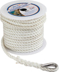 Sea-Dog Twisted Nylon Anchor Line 5/8 Inch x 200 Feet White with Stainless Steel Thimble, 301116200WH-1