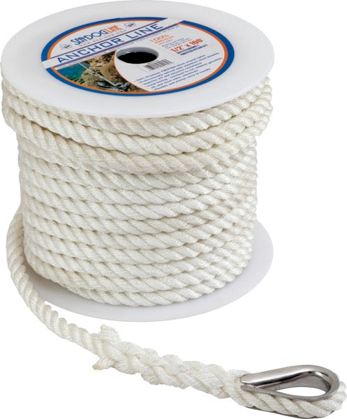 Sea-Dog Twisted Nylon Anchor Line with Stainless Steel Thimble - Available in 3/8" x 150' to 1/2" x 200'