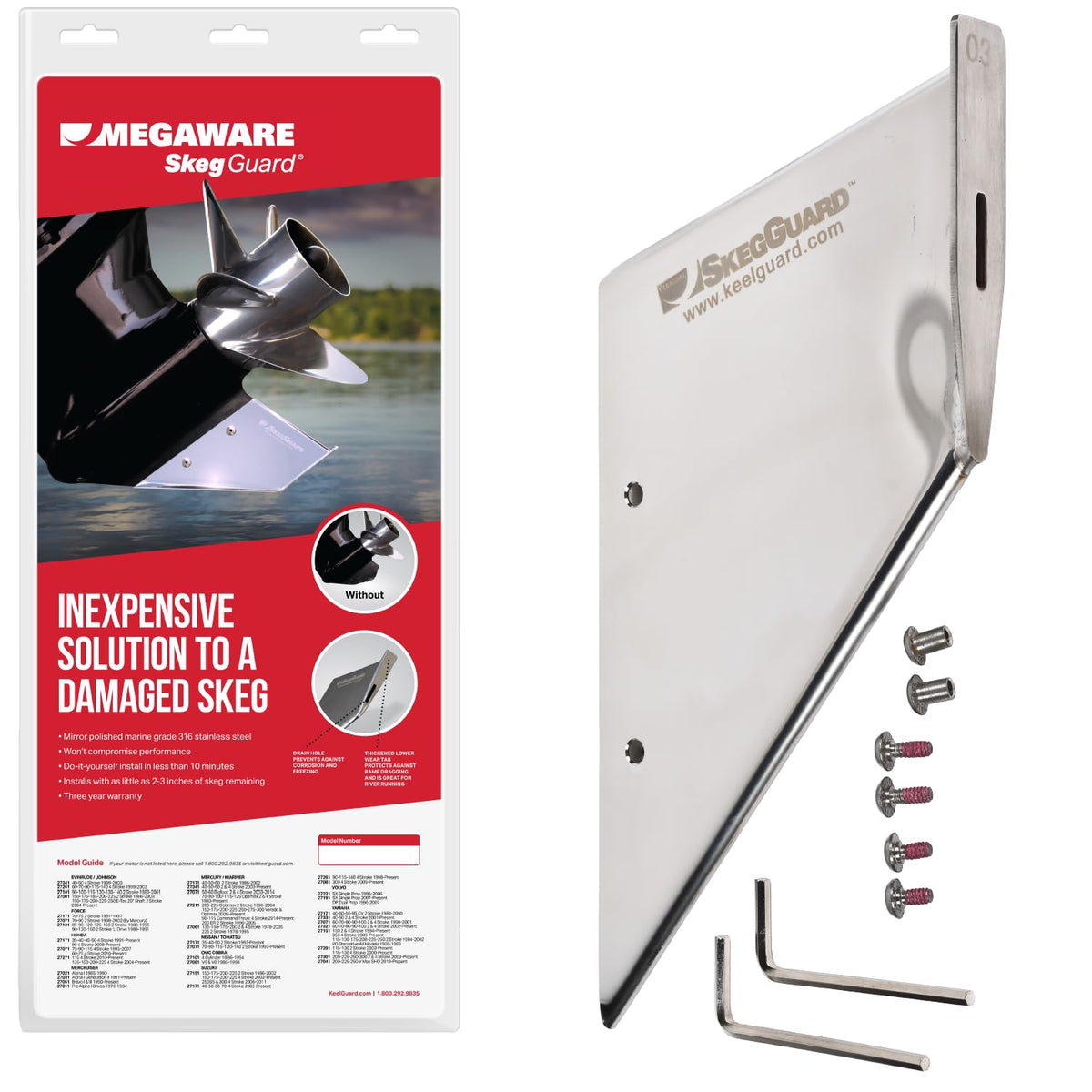 Megaware Keelguard SkegGuard Stainless Steel Skeg Protector for Yamaha Outboards - Multiple Fitments