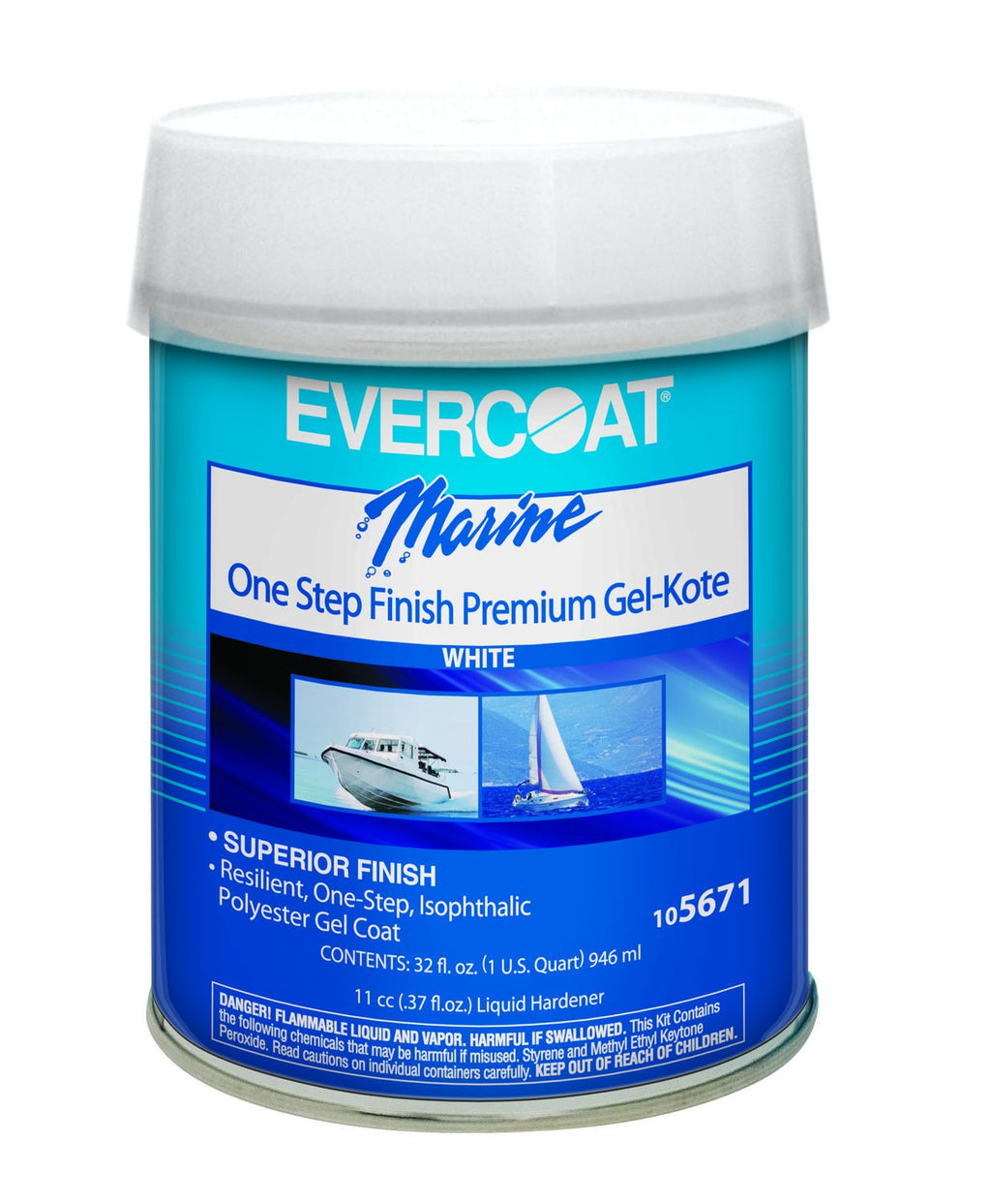 Evercoat One Step Finish Gel-Kote Fiberglass Gel Coat, White - Available in Pint to Quart