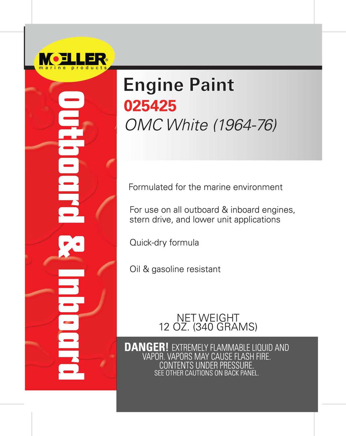 Moeller 025425 OMC White Engine Spray Paint, 12 oz Aerosol Acrylic Lacquer for Evinrude Johnson Gale Outboard Motors