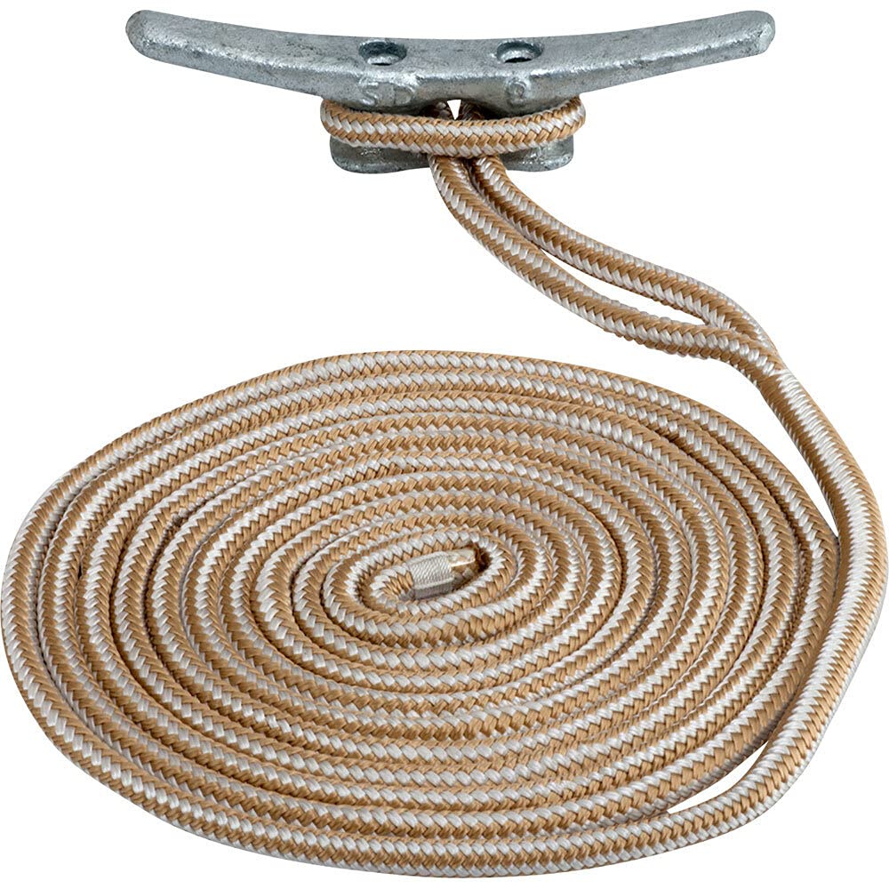 Sea-Dog Double Braided Nylon Dock Line, 3/4 Inch x 25 Feet, Gold/White with 18 Inch Spliced Eye