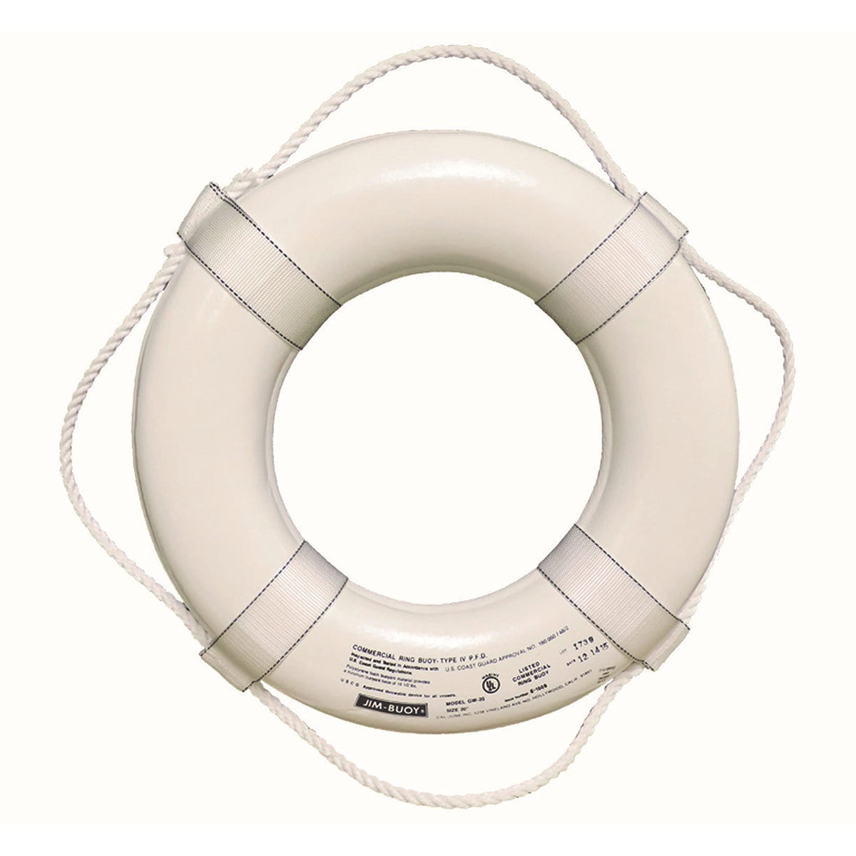 Cal June Jim-Buoy USCG Approved Foam Ring Buoy - Available in 20" to 30", White