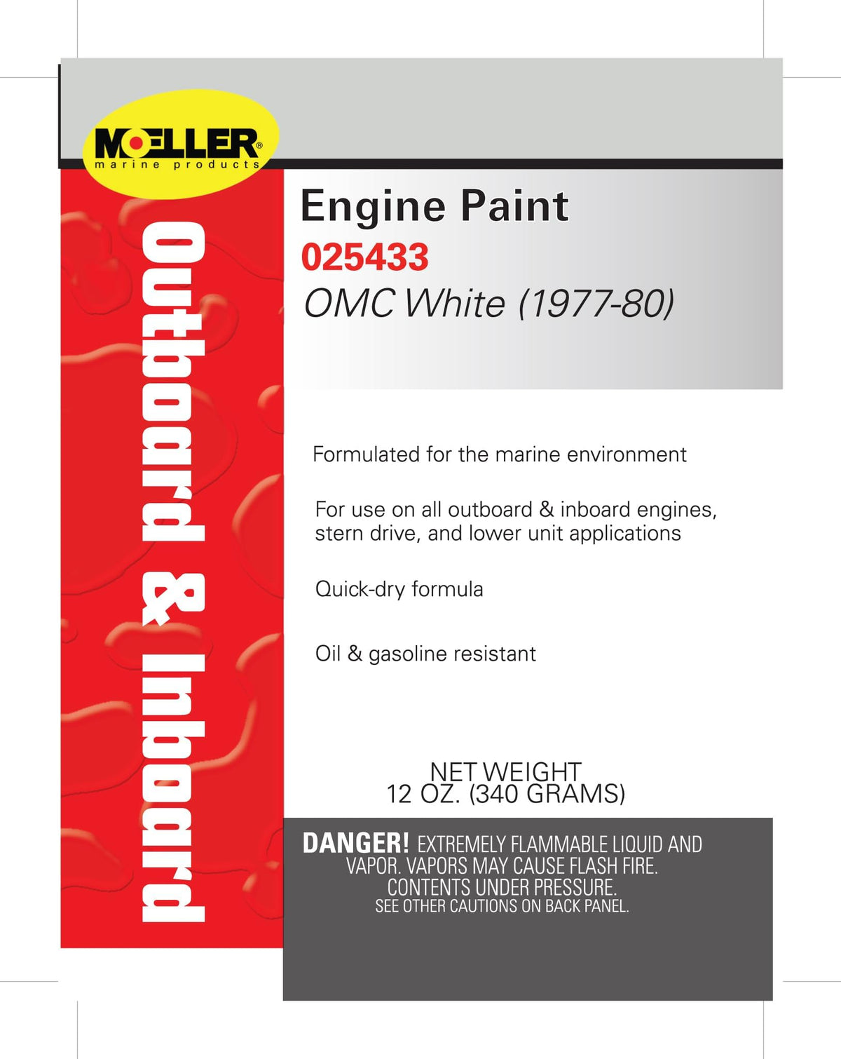 Moeller Marine Engine Spray Paint 025433, Johnson White, OEM 172748, Fits 1972-1980 Johnson Outboards