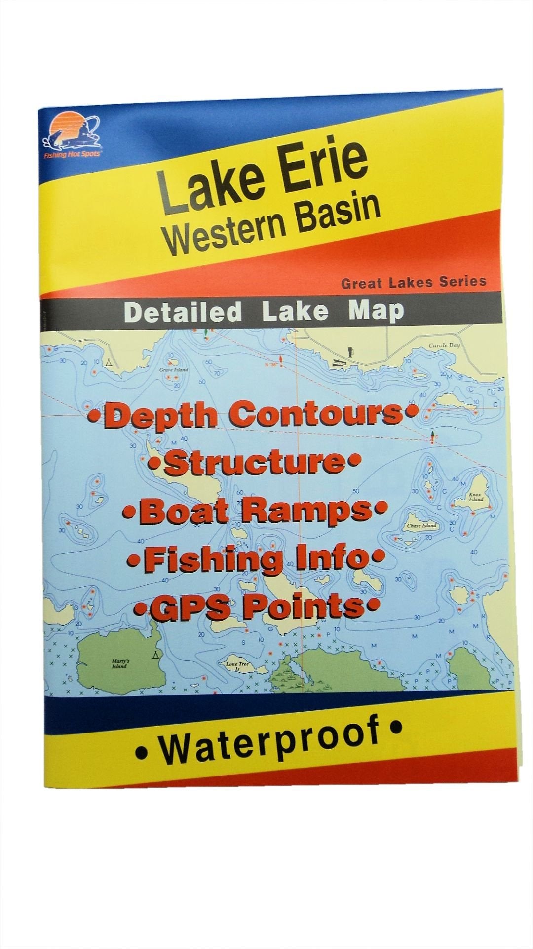 Fishing Hot Spots Lake Erie Western Basin Map L127, Waterproof Fishing Chart with GPS Points