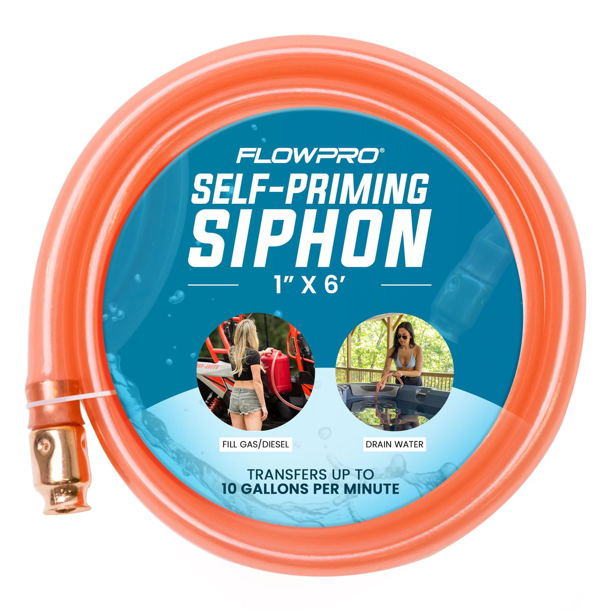 FlowPro 1 Inch x 6 Foot Self-Priming Shaker Siphon Hose for Gas, Fuel, Water and Oil Transfer