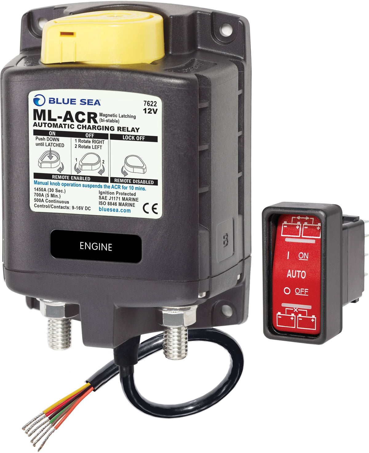 Blue Sea Systems 7622 ML-ACR 12V DC 500A Automatic Charging Relay with Manual Control, Gray