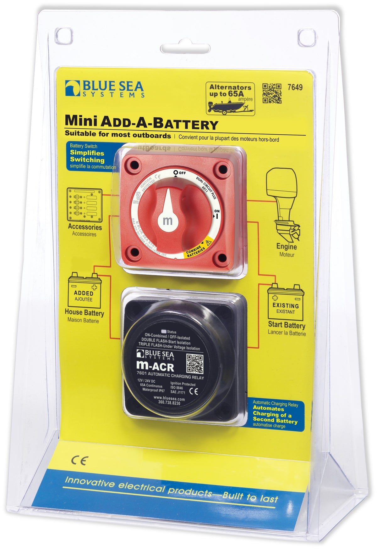 Blue Sea Systems 7649 Mini Add-A-Battery Kit, 65A Dual Circuit Battery Management System