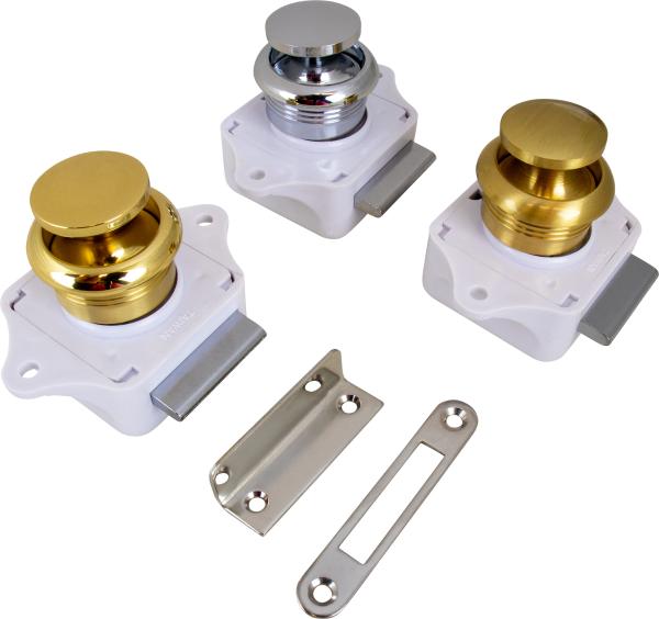 Sea-Dog 224300-1 Push Button Rim Latch, Polished Chrome, Includes Flat and 90 Degree Strike Plates