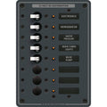 Blue Sea Systems 8023 Traditional Metal DC Panel, 8 Position, 6 x 15A Breakers, 12/24V DC, 100A