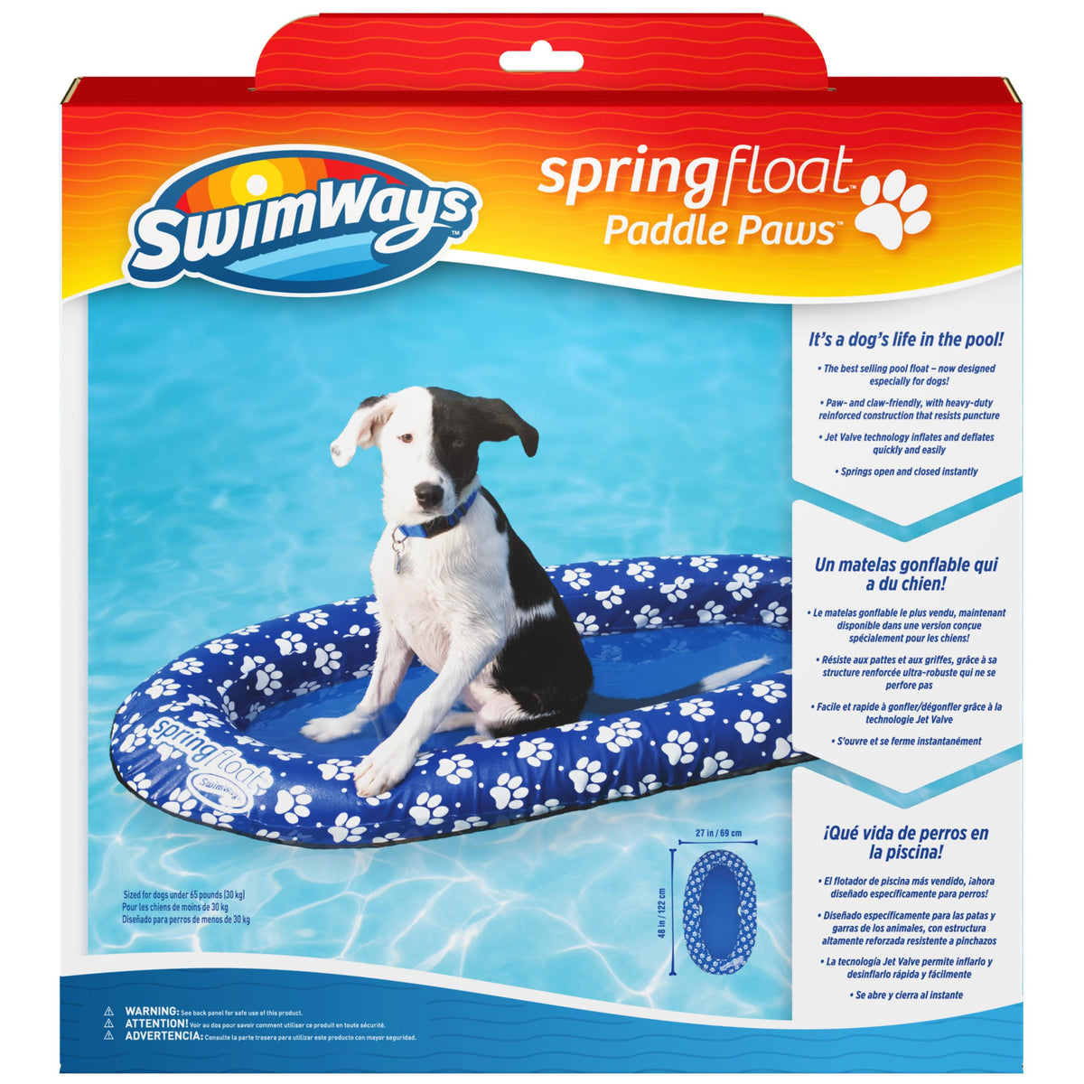 SwimWays Paddle Paws Spring Float Dog Raft - Available in Small (0-65 lbs) to Large (65 lbs and Up)