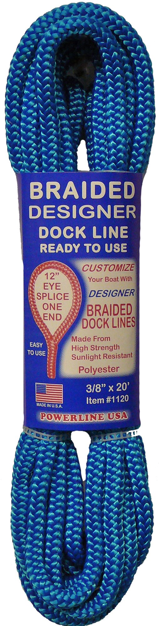 AAmstrand Dock Line - Braided Polyester Mooring Line with Eye Splice, 3/8" x 20'