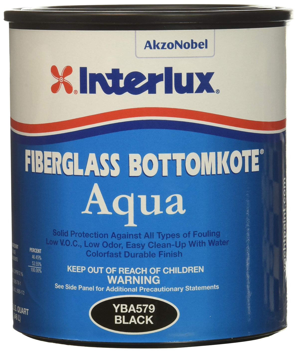 Interlux Fiberglass Bottomkote Aqua Antifouling Paint, Black, Quart