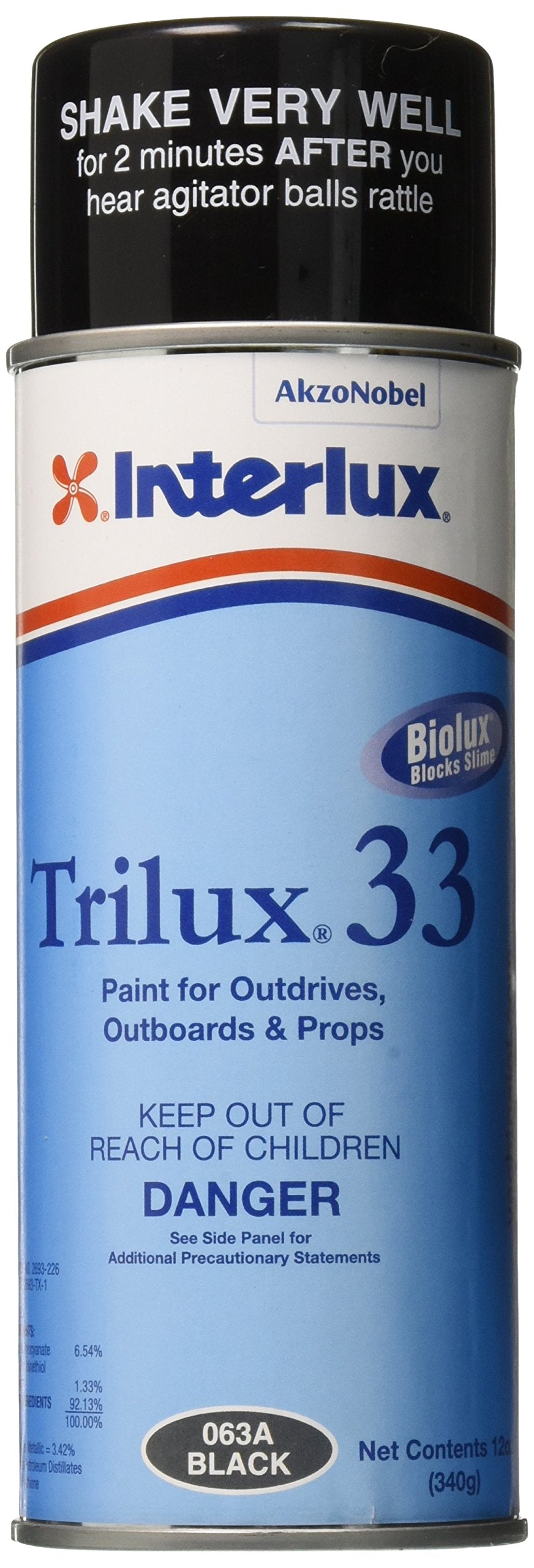 Interlux Trilux 33 Aerosol Antifouling Spray Paint, Black - Biolux Antislime Protection for Aluminum Outboards, Outdrives and Hulls