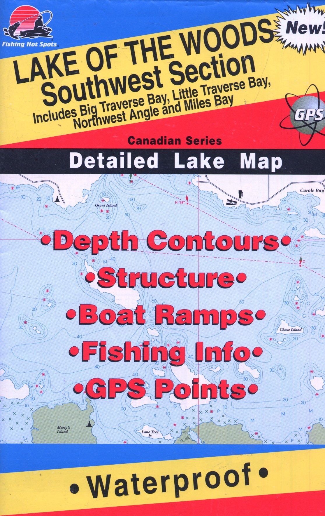 Fishing Hot Spots Lake of the Woods Southwest Section Fishing Map - Waterproof Depth Contour Chart