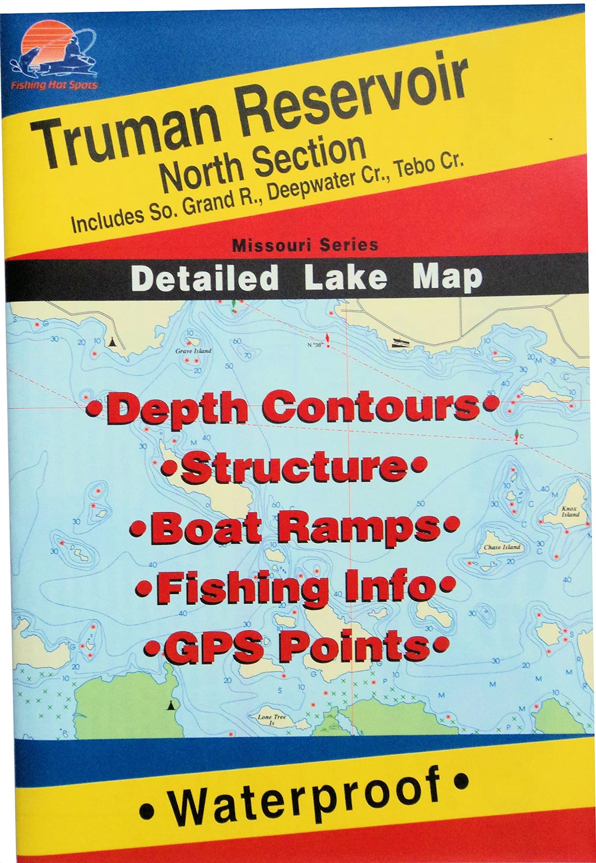Fishing Hot Spots Truman Reservoir-North Waterproof Fishing Map with Depth Contours and GPS Points