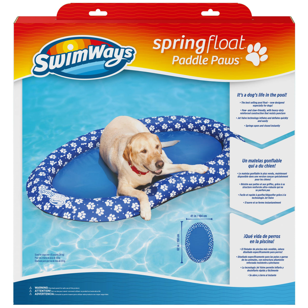 SwimWays Paddle Paws Spring Float Dog Raft - Available in Small (0-65 lbs) to Large (65 lbs and Up)