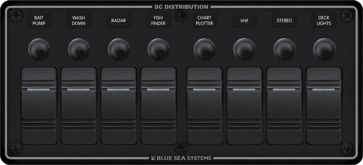 Blue Sea Systems 8371 Water Resistant Circuit Breaker Panel, 8 Position, Black