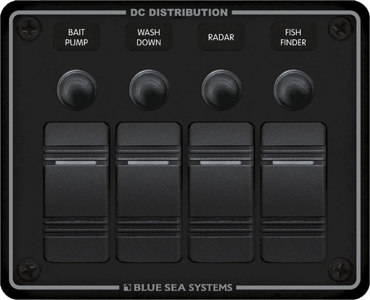 Blue Sea Systems 8372 Water Resistant 4-Position Circuit Breaker Panel, Black, Horizontal Mount
