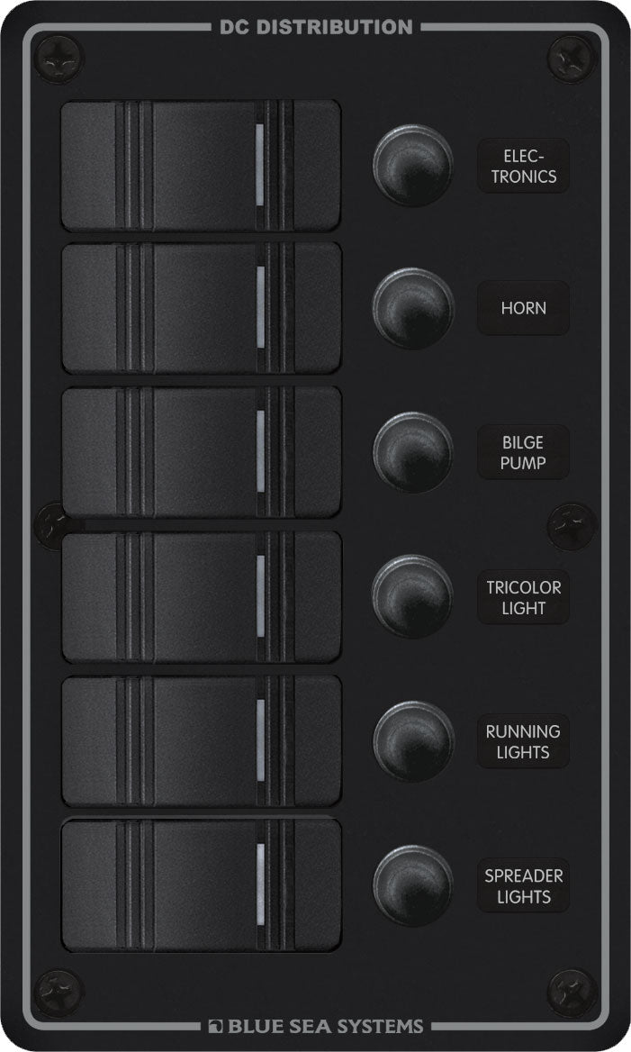 Blue Sea Systems 8373 Contura Switch Panel, 6-Position Vertical, Black, IP66 Waterproof