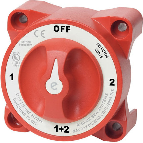 Blue Sea Systems 9001E e-Series Battery Switch, 4 Position Selector, 32V DC 325A, Red