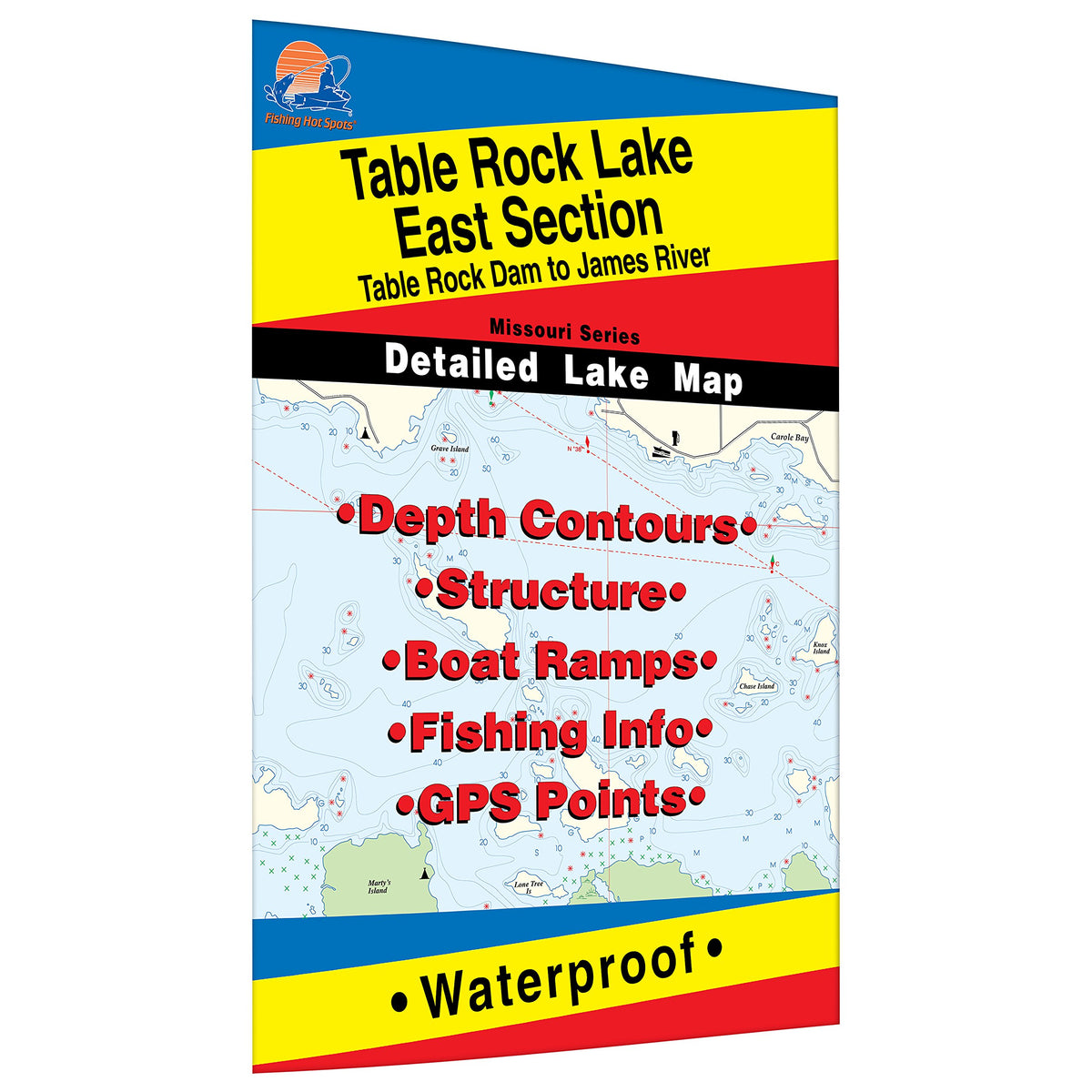 Fishing Hot Spots Table Rock Lake-East Fishing Map, Table Rock Dam to James River, L155