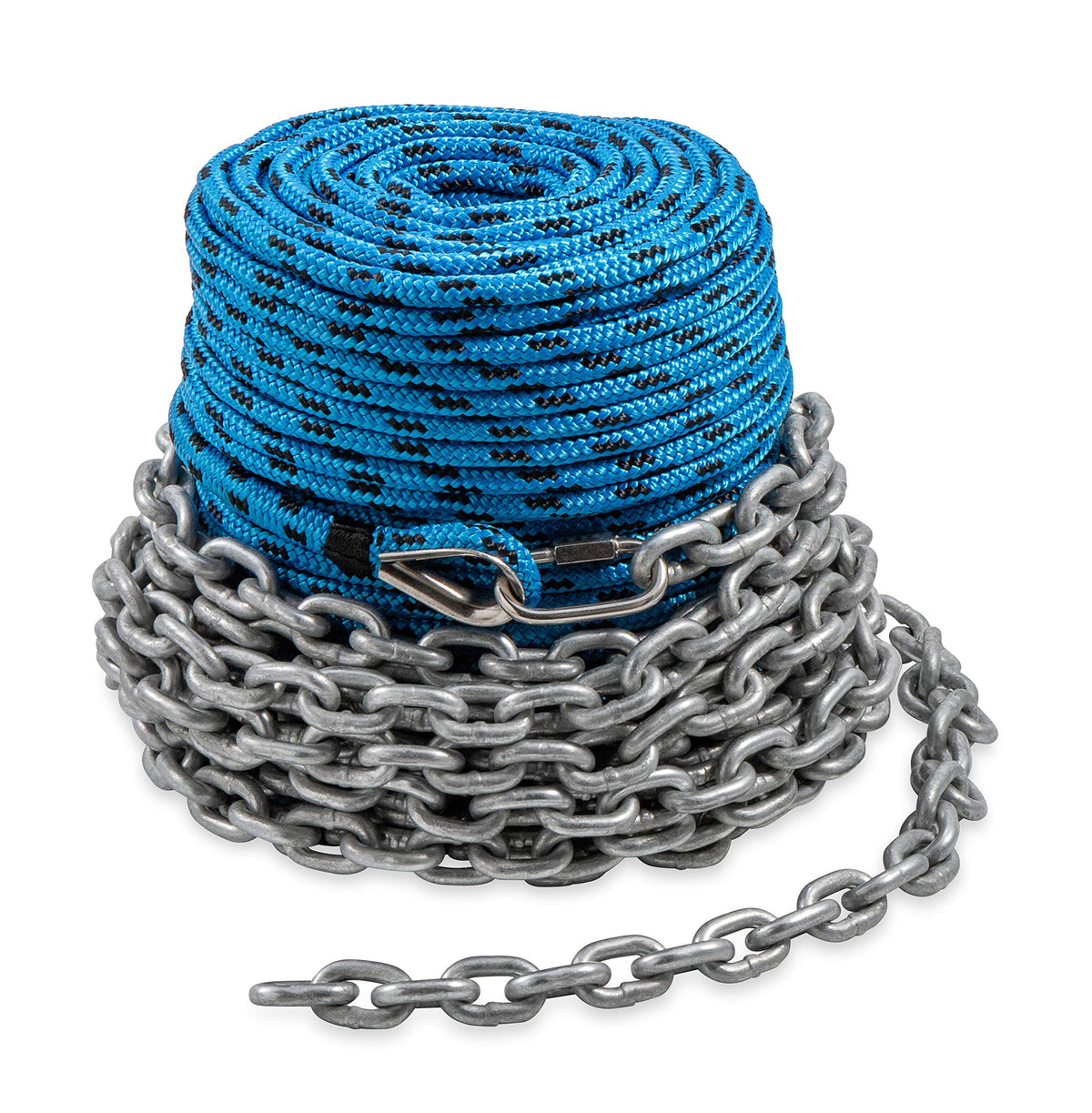 Trac Outdoors 200 ft Anchor Rode with 20 ft Chain, 9/32 in Nylon Double Braid Rope, 2400 lb Break Strength (69083)