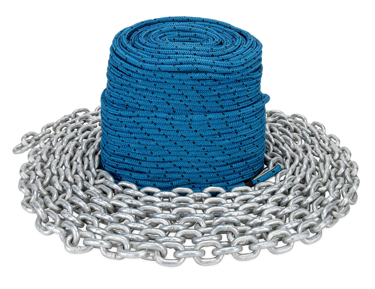 Trac Outdoor Anchor Rode 300 ft Rope with 20 ft Chain, 5/16 in Nylon Double Braid, 2900 lb Break Strength, Part 69084