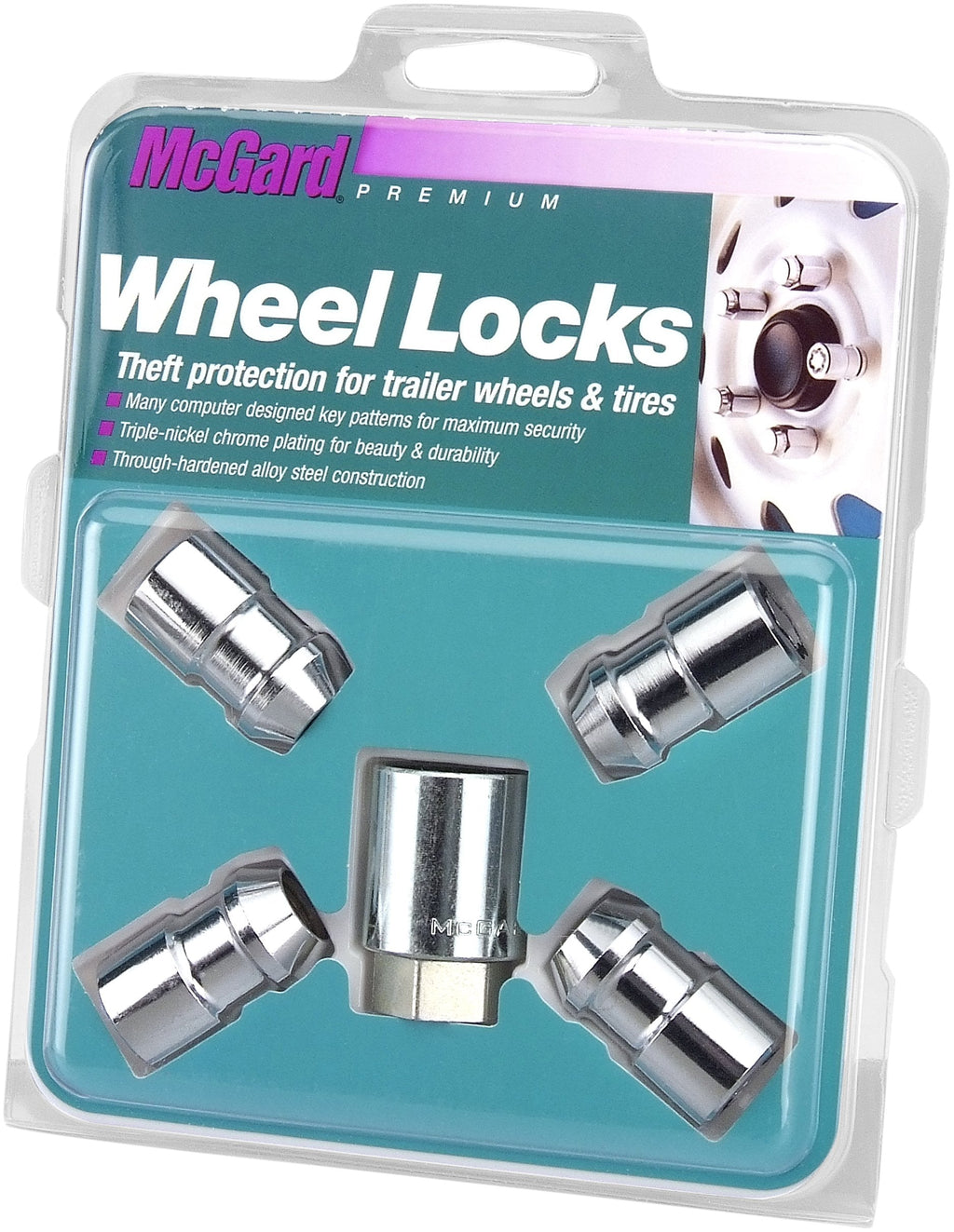 McGard Chrome Cone Seat Trailer Wheel Locks, 1/2-20 Thread, Set of 2 or 4