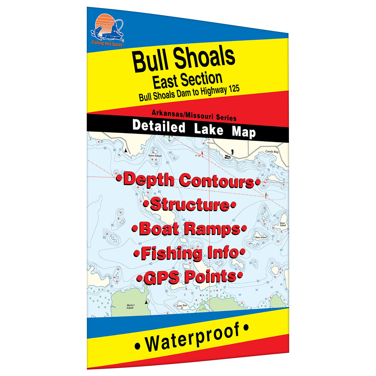 Fishing Hot Spots Bull Shoals-East Fishing Map, Bull Shoals Dam to Hwy 125 MO/AR, L171