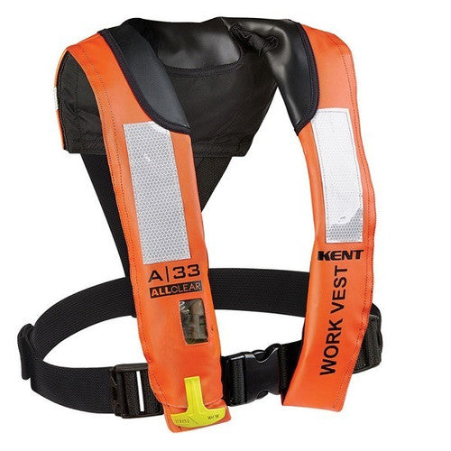 Kent All Clear A-33 Automatic Inflatable Work Life Jacket, USCG Type V, Orange, Fits 30-65 Inch Chest