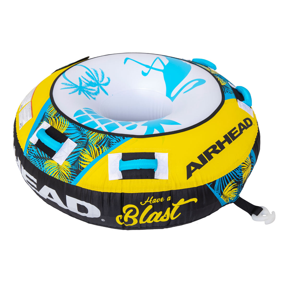 Airhead Blast 1 Rider Towable Tube, Yellow and Teal, Kwik-Connect and Speed Safety Valve