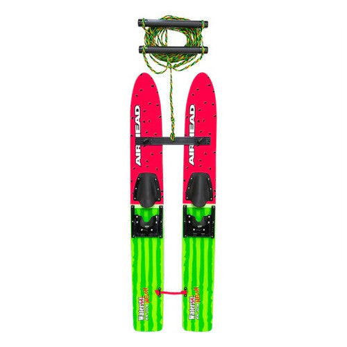 Airhead Watermelon 47 Inch Combo Water Skis with Removable Training Bar, Double Handle Rope, and Adjustable Bindings, Child Size 5-12