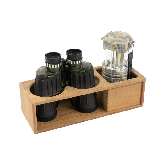 Whitecap Teak 13 Inch Binocular and Storage Rack, Holds Two Insulated Cans or a Pair of Binoculars
