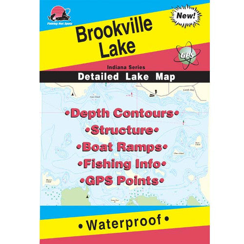 Fishing Hot Spots Brookville Lake Fishing Map, Indiana - Waterproof, 24 x 36 Inch, L191
