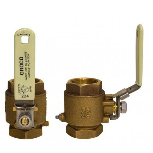 Groco IBVL-1500 1-1/2 Inch NPT Bronze Inline Locking Valve with Locking Handle