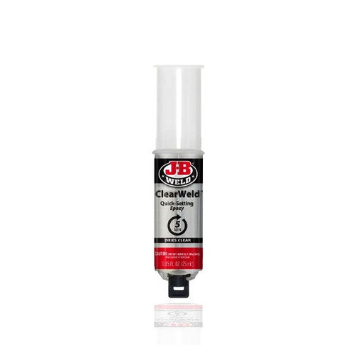 JB Weld ClearWeld Syringe 25ml Two-Part Epoxy, Clear Finish, 3900 PSI Bond Strength