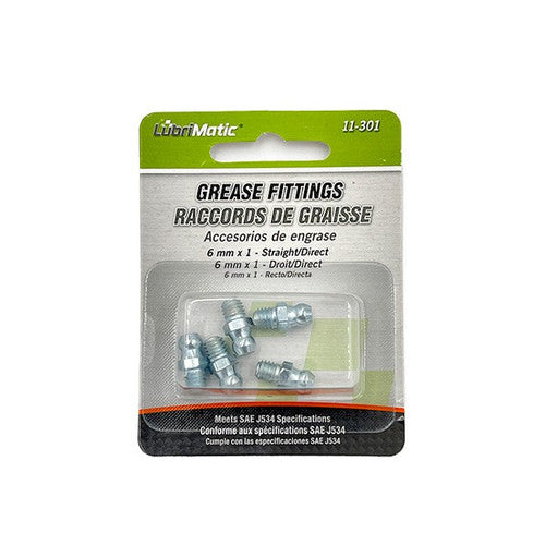Lubrimatic Straight Grease Fittings with Ball Check Valve, Pack of 5 - Available in 6mm x 1.0 and 8mm Thread