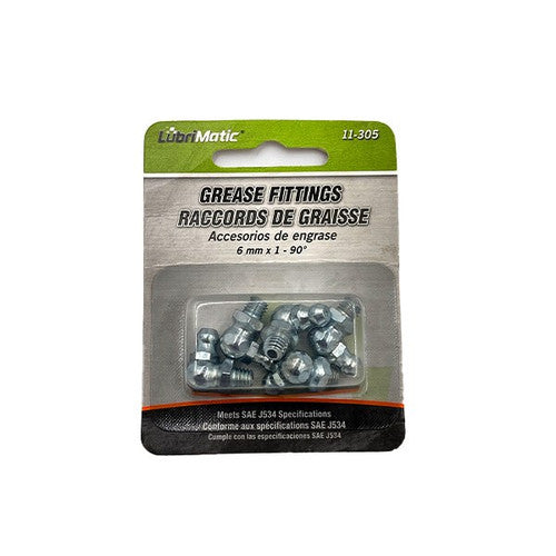 Lubrimatic 90-Degree Grease Fittings (Zerk Fittings), 5-Pack - Available in 6mm and 8mm